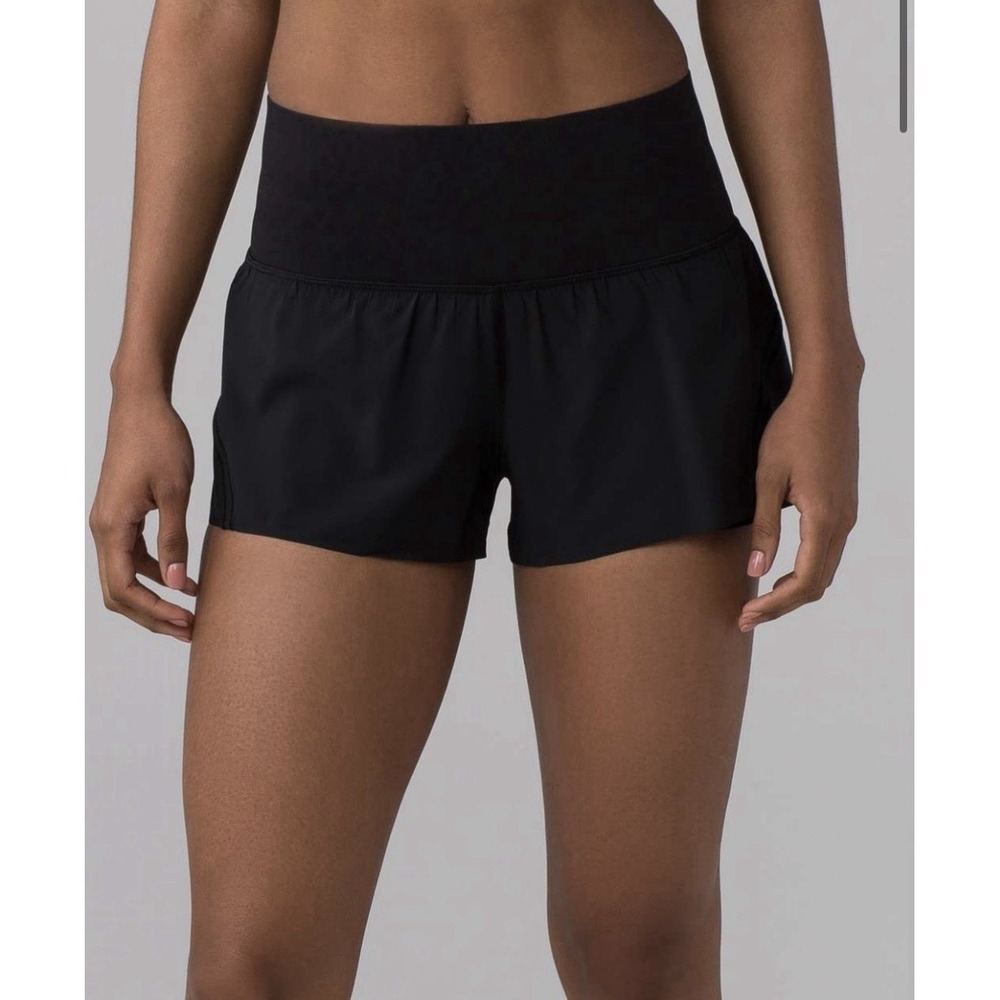 Lululemon Smooth Runner Short Sz 2 Black Athletic Pull on 2.5" Inseam Mid Rise